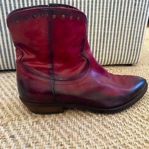 Italian Leather Cowboy Booties in Red by KBR